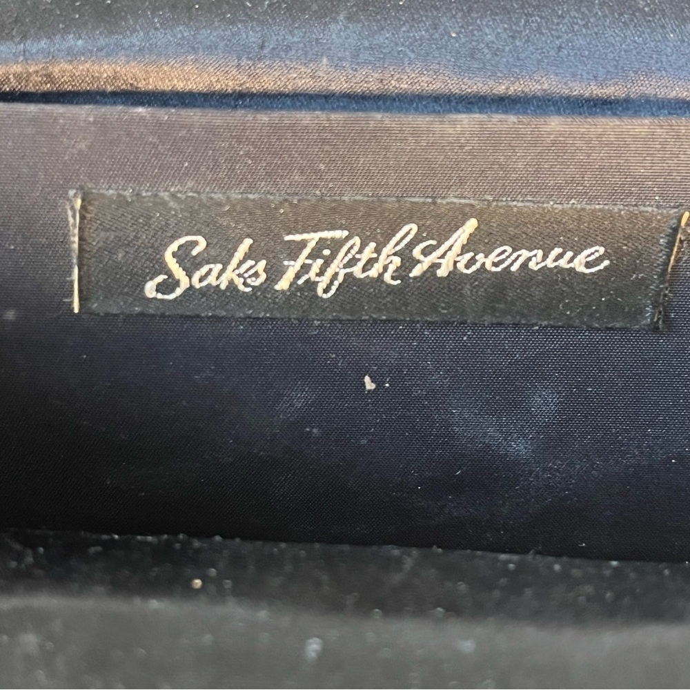 Vintage SAKS FIFTH AVENUE Black Velvet Culch Gold Metal Rhinestones Bag Purse - Picture 6 of 10
